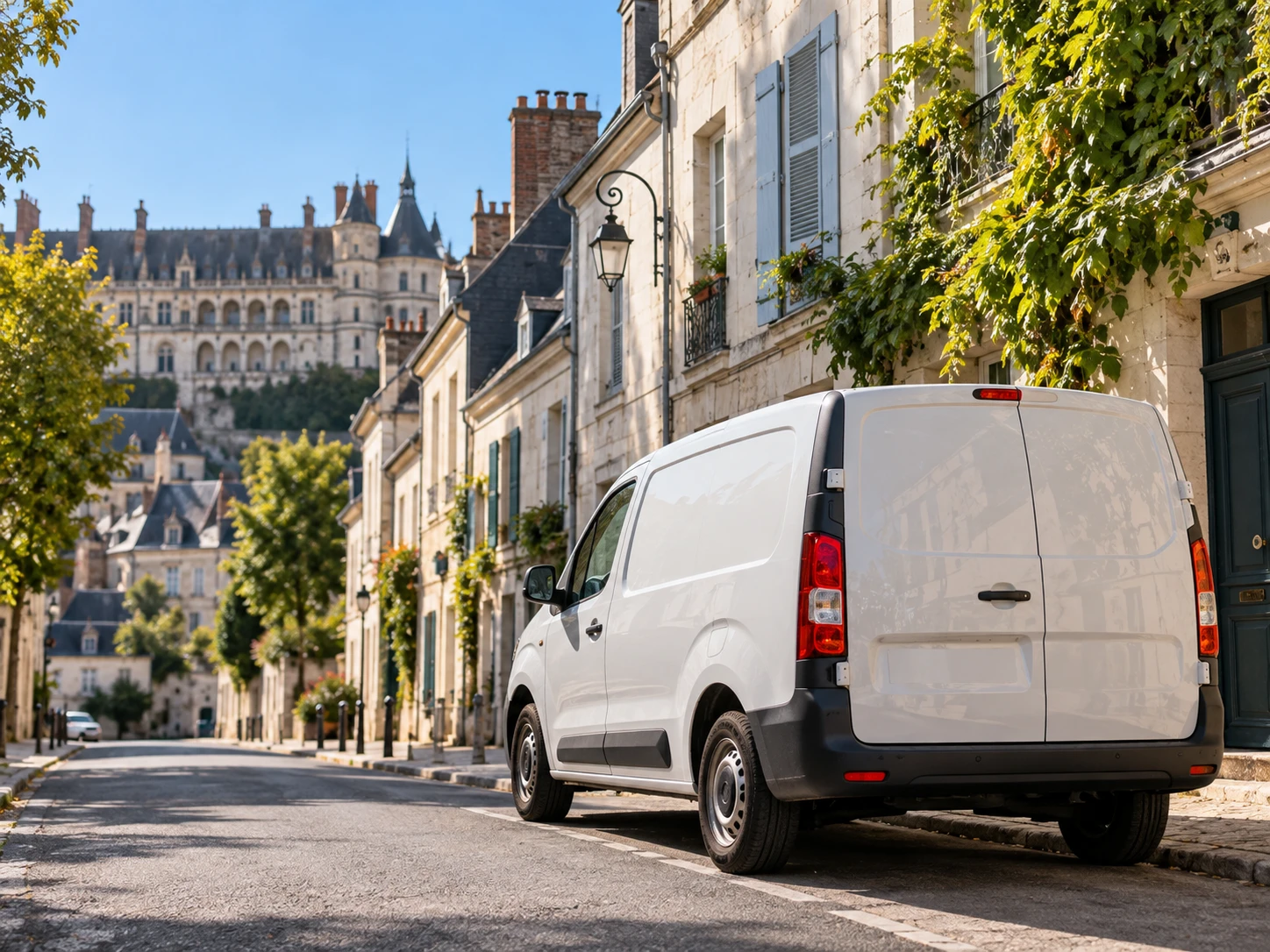Utilitaire du Serrurier Blois garé dans une rue de Blois bordée de maisons en tuffeau